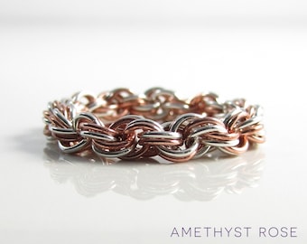 Double Spiral ~ Sterling Silver & Copper Chainmail Ring ~ Flexible Ring ~ Chain maille Jewellery