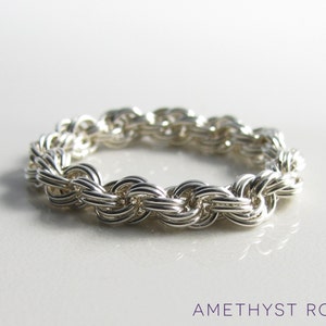 Silver Rope Ring ~ Sterling Silver Chain Maille Ring ~ Flexible Ring ~ Spiral Ring ~ Micro Chainmail Jewellery