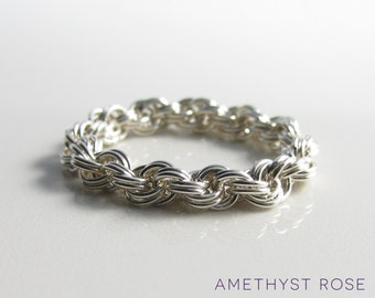Silver Rope Ring ~ Sterling Silver Chain Maille Ring ~ Flexible Ring ~ Spiral Ring ~ Micro Chainmail Jewellery