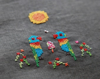 Rainbow Magic cross stitch pattern - rainbow lorikeets with a rainbow paddle pop - modern Australian cross stitch pattern PDF download