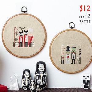 Spooky Halloween cross stitch pattern PDF download - two designs - both  includes colour chart and instructions