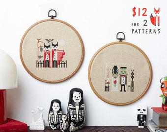 Spooky Halloween cross stitch pattern PDF download - two designs - both  includes colour chart and instructions