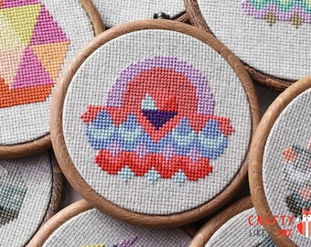 Cross stitch pattern PDF download - easy geometric sunset - modern cross stitch pattern to download instantly - By the Seaside