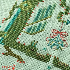 Under the Mistletoe Xmas dragons cross stitch pattern PDF instant download chart. Magical Christmas embroidery image 2