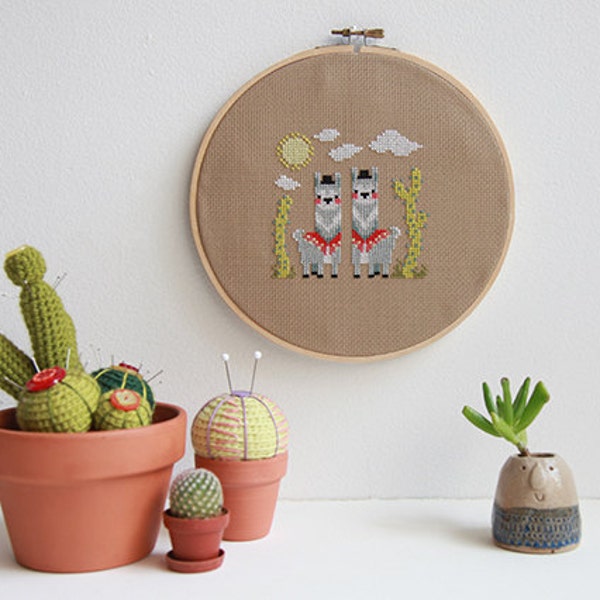 Hola Llama modern cross stitch pattern PDF download - includes chart and instructions