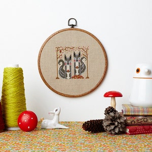 Secret Squirrels modern cross stitch pattern PDF download - includes chart and instructions