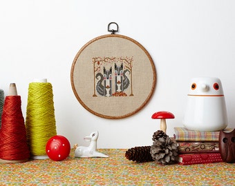 Secret Squirrels modern cross stitch pattern PDF download - includes chart and instructions