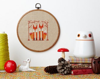 A Foxy Pair modern cross stitch pattern PDF download - includes chart and instructions