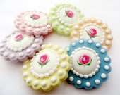 Mixed Set of 6 Floral Vintage inspired Edible Sugar cupcake or cookie toppers in MIXED PASTELS - Royal icing wedding