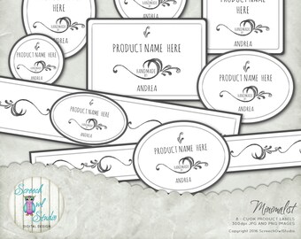 Commercial Use Product Labels, Soap Wrappers, Bath Products, Beauty Products, Printable Labels, Paper Craft Supplies - Minimalist