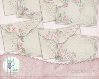 Digital Envelopes and Journal Cards, Journal Ephemera, Roses, Junk Journal, Paper Craft Supplies, Printable Stationery - 'Blush Add-on #2'