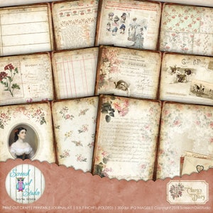 Vintage Diary, strony do wydruku, zestaw do cyfrowego dziennika 5 x 7 cali, ulotne artykuły do dziennika, artykuły do rękodzieła papierniczego - Clara's Diary