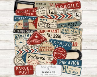 Postal Ephemera, Junk Journal Design Elements, JPG and PNG Files - Postman Pat