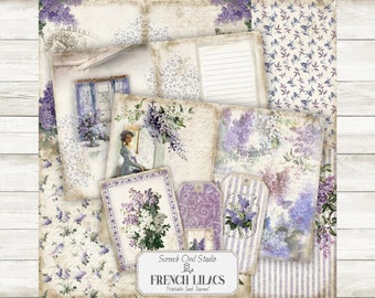 Printable Junk Journal, Journaling Pages and Ephemera, Lilac Flowers, Paper Craft, Scrapbooking, Instant Digital Download  - French Lilacs