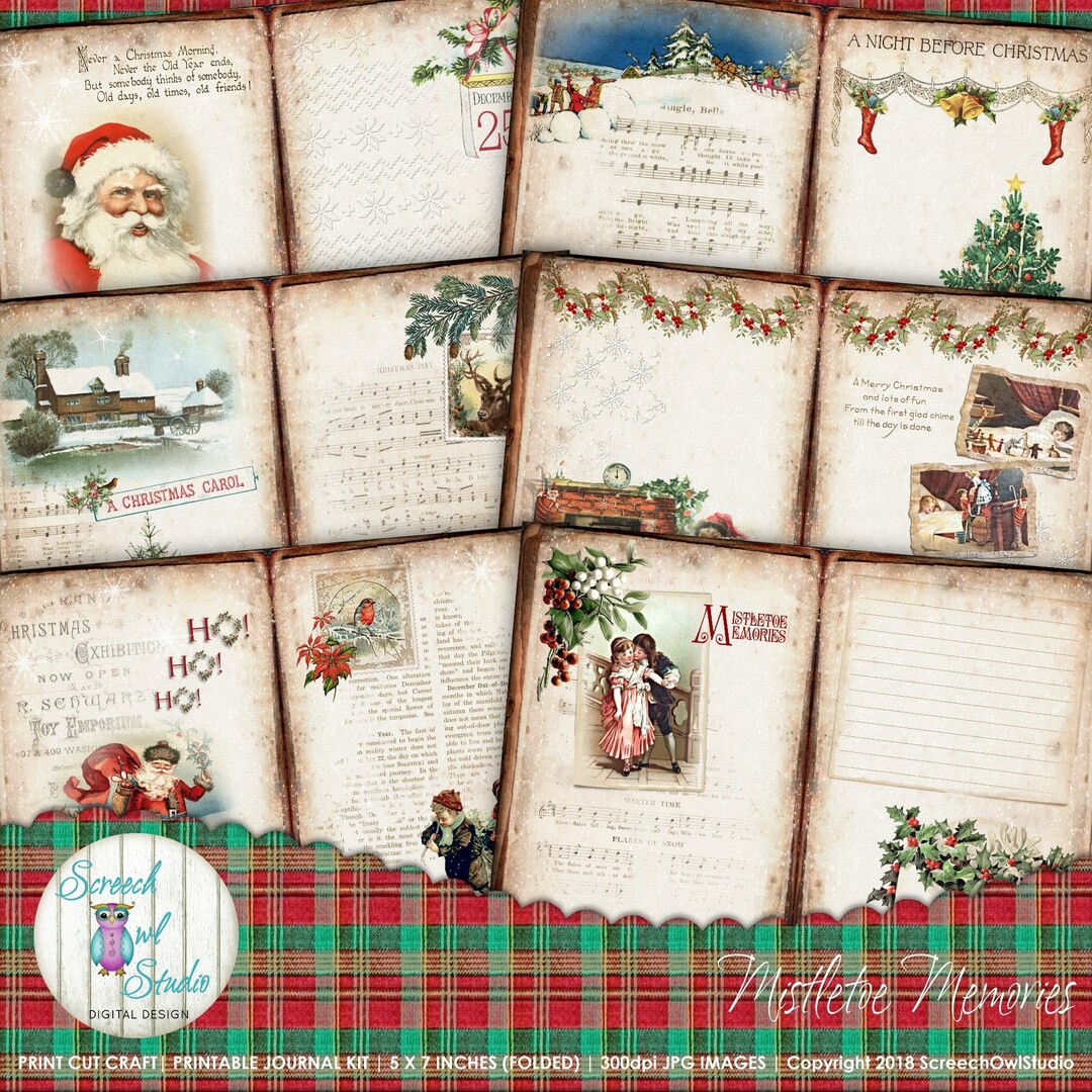 Vintage Christmas Journal Kit, 5 X 7 Inch Journal Pages, Junk Journal ...