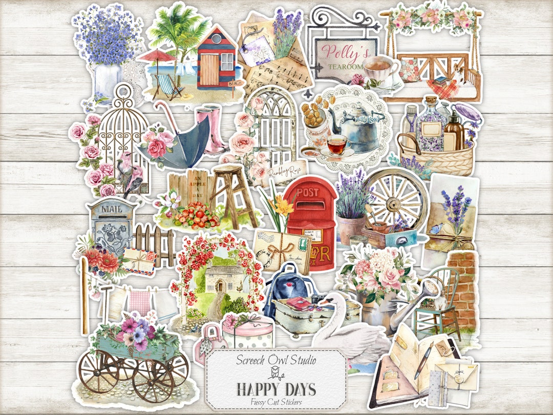 Printable Fussy Cut Stickers, Junk Journal Ephemera, Card Making and ...