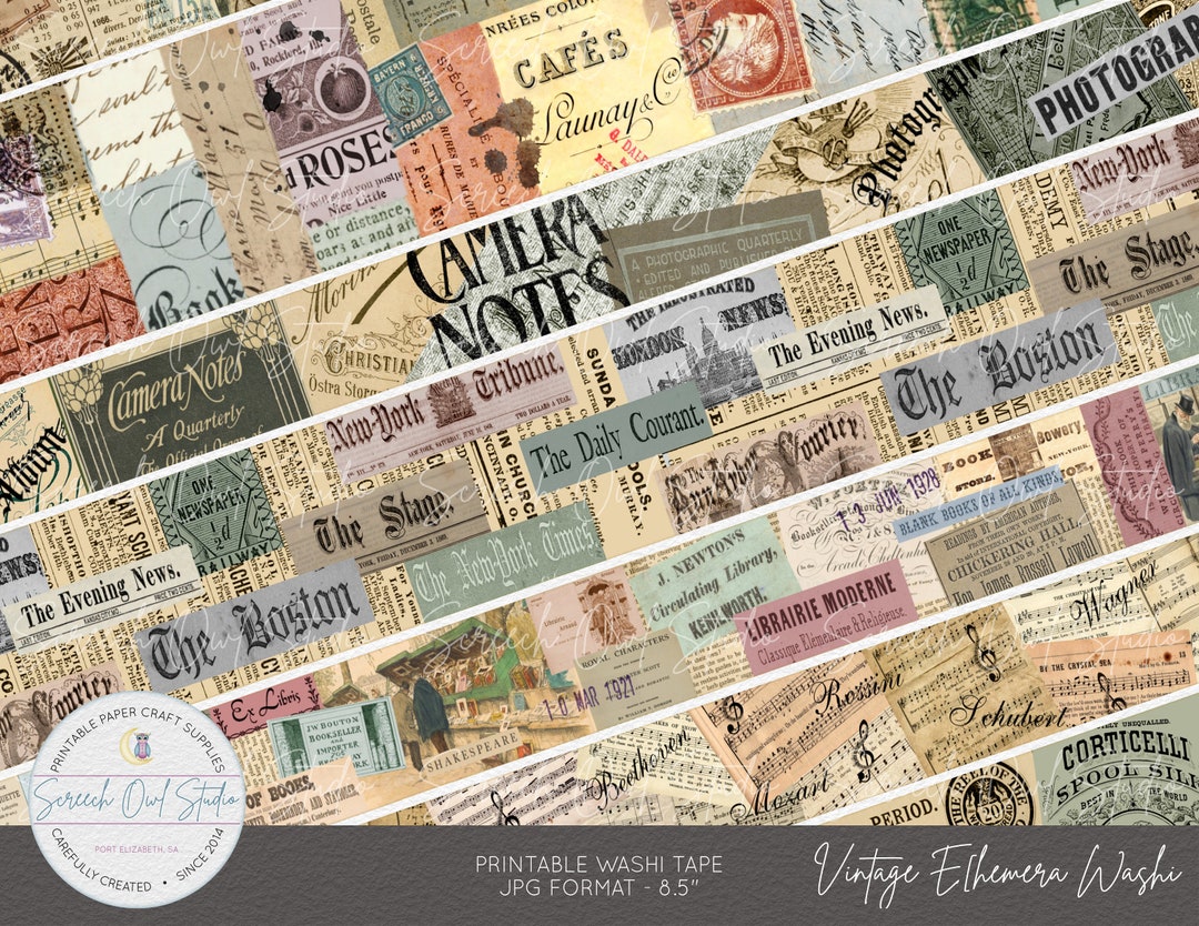 Printable Vintage Washi Tape, Journaling Supplies, Scrapbook Ephemera ...