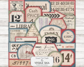 Printable Vintage Ephemera Tags: Junk Journal Embellishments (Digital Download)