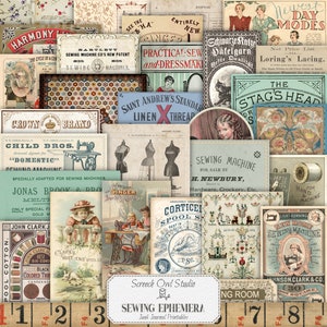 Vintage Nähen Ephemera, Junk Journal Pintables, Nähen Journal, Papierwesen, digitaler Download