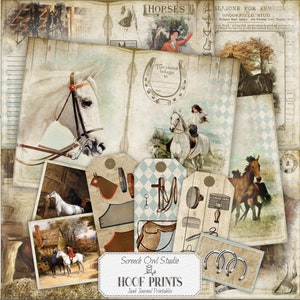 Kit de journal imprimable sur le thème du cheval, journal indésirable équin, journal éphémères et pochettes, équitation, créations en papier - impressions de sabots