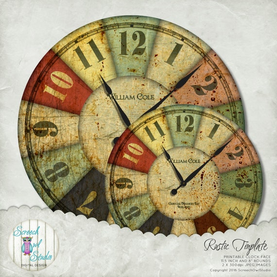 Orologio, orologio in metallo rustico viso, Craft Supplies, Decoupage, Download immediato, quadrante orologio stampabile