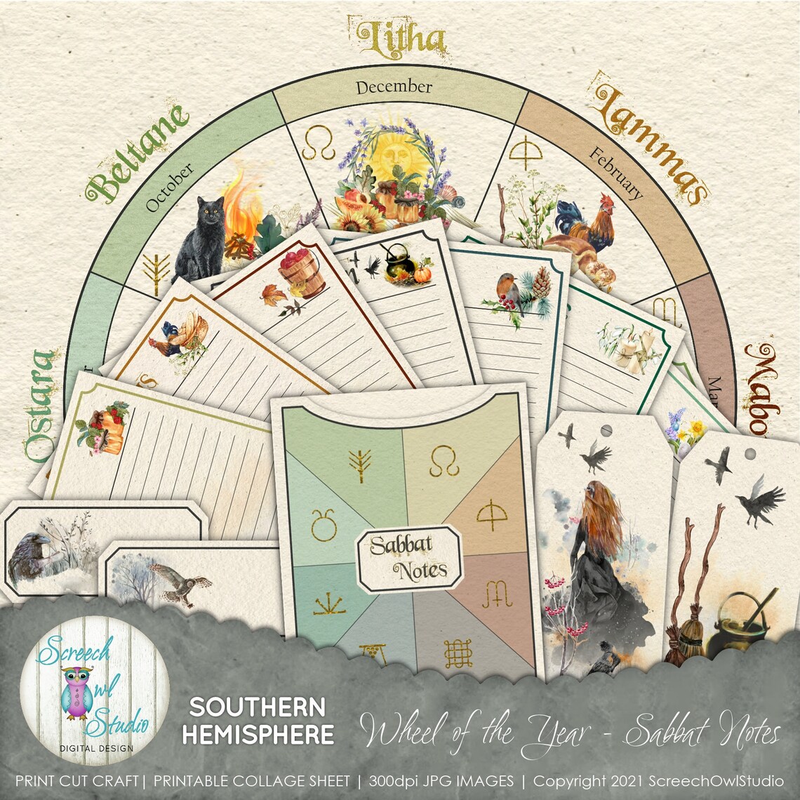 Southern Hemisphere Wheel of the Year Sabbat Note Cards Etsy