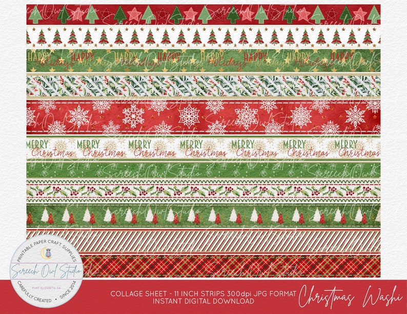 Christmas Washi Tape Printable Collage Sheet Christmas - Etsy