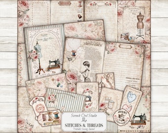 Printable Sewing Journal: Vintage Ephemera, Scrapbooking Pages (Digital Download)
