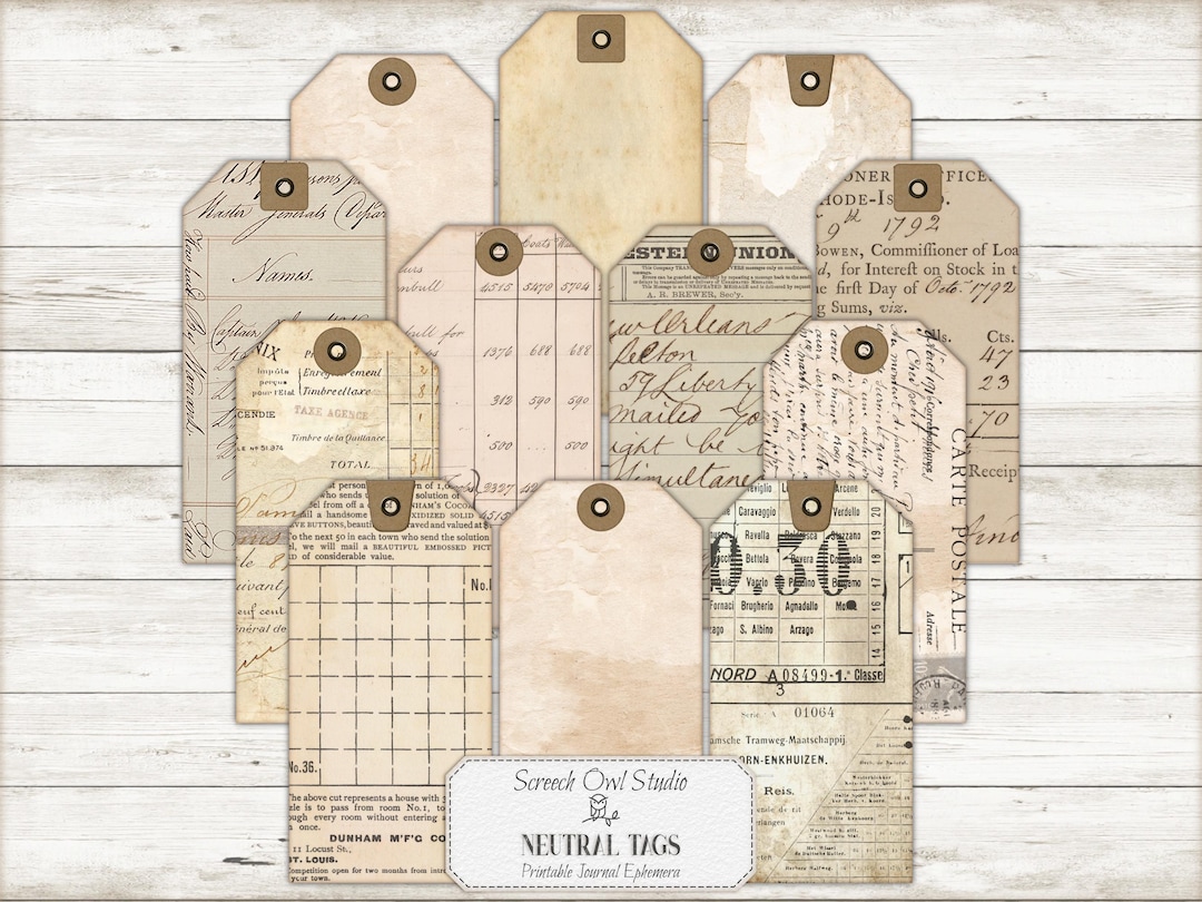 Neutral Subject Tag Neutral Tags, DIY Tags, Junk Journal Ephemera, Paper Crafts - Etsy