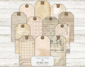 Neutral Tags, DIY Tags, Junk Journal Ephemera, Paper Crafts