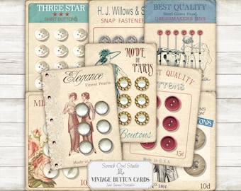 Vintage Button Cards: Sewing Room Ephemera (Digital Download)