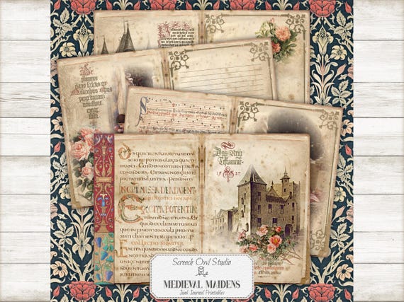 Junk Journal Printables, Paper Craft, Scrapbooking, Vintage Journal Pages and Ephemera - Medieval Maidens