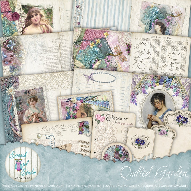 Crazy Quilting Journal 5 x 7 Journal Kit Digital image 0