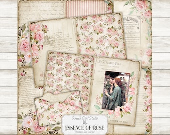 Rose Themed Journal Pages, Junk Journal, Printable Journal and Ephemera, Scrapbooking, Paper Craft Supplies - Essence of Rose