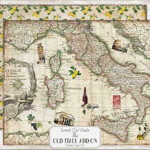 Old Italy Add-on Printable Paper Pack, Vintage Junk Journaling Paper ...
