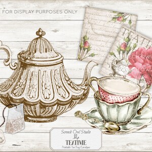 Printable Tea Bag Envelopes, Roses, Gift Cards and Tags, Tea Party Stationery, Junk Journal Ephemera, Instant Digital Download - Teatime