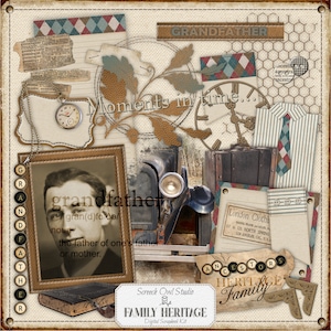 Colección de álbumes de recortes DIGITAL de Family Heritage, DIGIKIT de árbol genealógico, adornos y papeles de álbumes de recortes antiguos - Abuelo