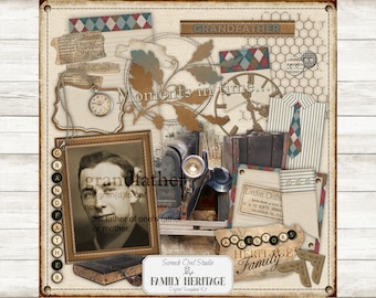 Family Heritage Scrapbooking Kit: Vintage Grandfather Embellishments (Digital Download)