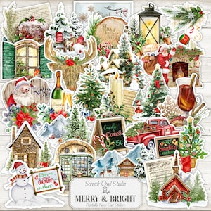Vrolijke kerst, kieskeurige uitjes, kaarten maken, scrapbooking, junkjournaling, afdrukbare stickers, papieruitsparingen, kortstondige papierkunst