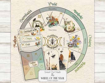 Northern Hemisphere Wheel of the Year, Sabbat Note Cards, Pagan Festivals, Book of Shadows, Journaling, Wiccan, Witch, Paper Craft Supplies