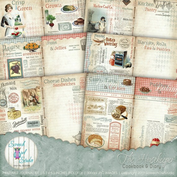Screech Owl Studio: PRINTABLE VINTAGE RECIPE BOOK - JOURNAL KIT