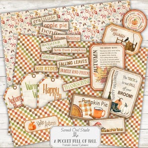 Imprimível Diário de Outono Ephemera e Papéis, Diário de Junk de Outono, Suprimentos para Scrapbooking e Fabricação de Cartões, Papercraft - Um Bolso Cheio de Outono
