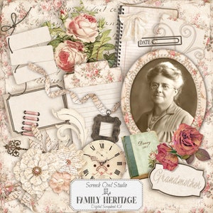 Collezione di scrapbooking di storia familiare di Screech Owl Studio, effimeri e carte per scrapbooking Heritage, DIGIKIT per albero genealogico, lavoretti di carta