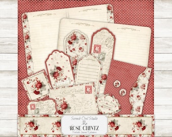 Rose Chintz Printable Journal Ephemera: Scrapbook Paper Craft (Digital Download)
