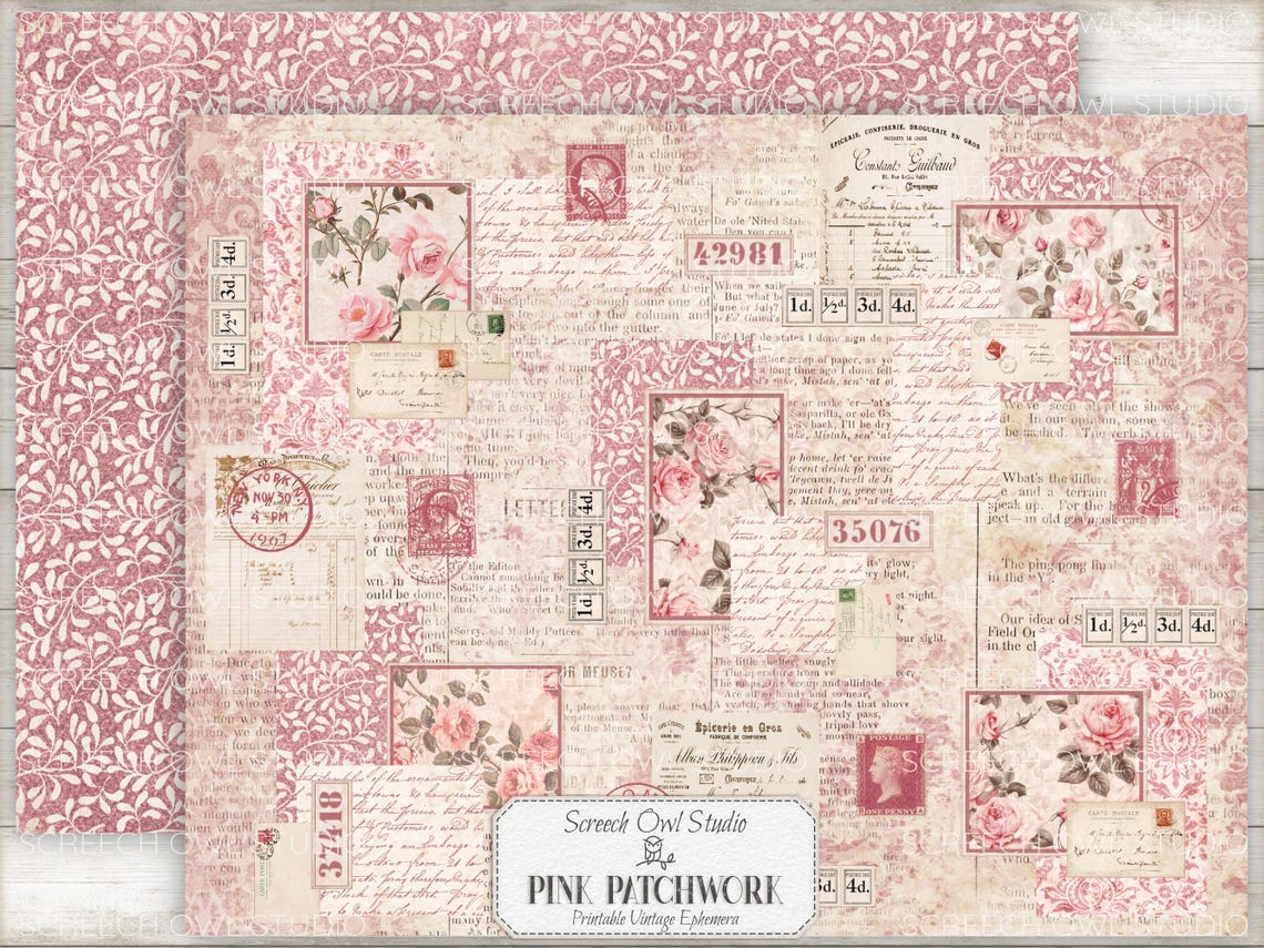 Pink Patchwork Printable Paper Pack: Scrapbooking, Cardmaking (digital ...