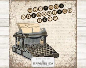 Imágenes prediseñadas de teclas de máquina de escribir vintage: PNG y JPG, para scrapbooking (descarga digital)