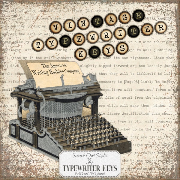 Alphabet Clipart , Paper Craft Supplies, Journal and Scrapbooking Elements, Card Making, Alphanumeric - Vintage Typewriter Keys