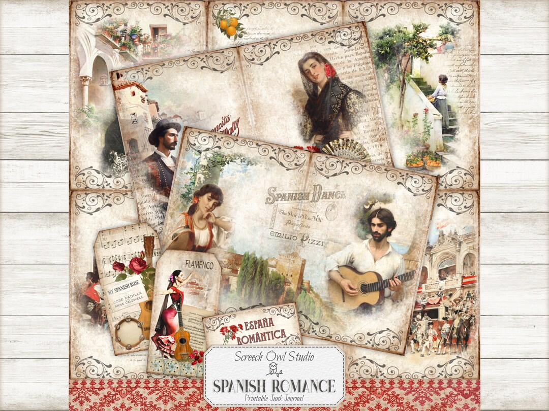 Printable Spanish Junk Journal, Vintage Journal, Paper Craft