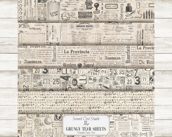 Grunge Ephemera Junk Journal Paper: Vintage Tear Sheets (Digital Download)