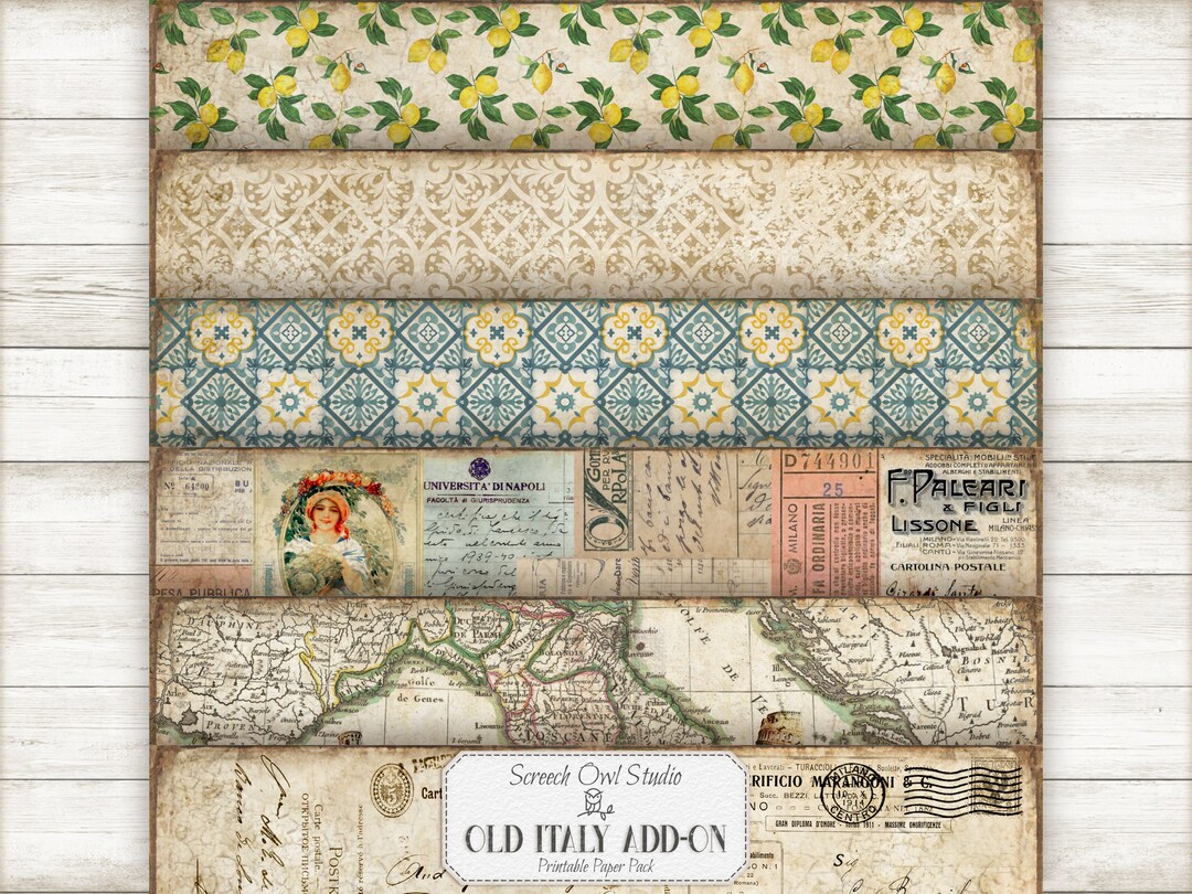 Old Italy Add-on Printable Paper Pack, Vintage Junk Journaling Paper ...